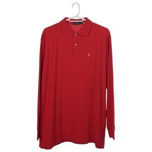 NWOT Polo Ralph Lauren Polo Shirt 2XLT Red Cotton Mesh Yellow Pony Long Sleeve